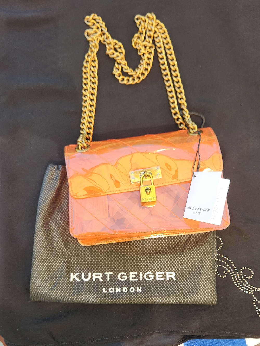 NWT Kurt Geiger Orange Transparent  Crossbody/Shoulder Bag with Gold Chain Strap